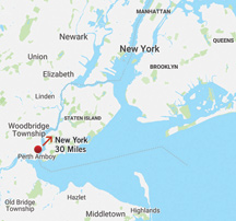 Perth Amboy to New York map