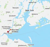 Perth Amboy to New York map